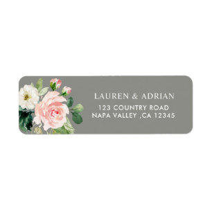 Grey Blush White Floral Address Return Address Label