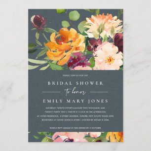GREY BLUSH YELLOW ORANGE FLORAL BRIDAL SHOWER INVITATION