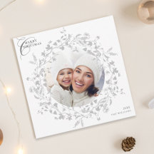 Grey Boho Wildflower Wreath Christmas Photo Square