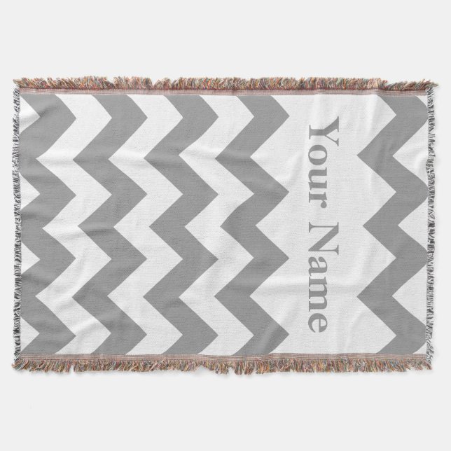 Grey Bold Chevron with custom name Throw Blanket (Front)