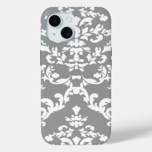 Grey Bold Damask @ Emporiomoffa iPhone 15 Case