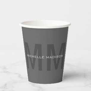 Grey Bold Monogram Modern Minimalist Name Initials Paper Cups