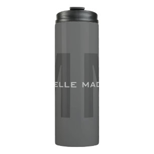 Grey Bold Monogram Modern Minimalist Name Initials Thermal Tumbler