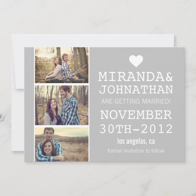 Grey Bold Photo Strip Save The Date Invites (Front)