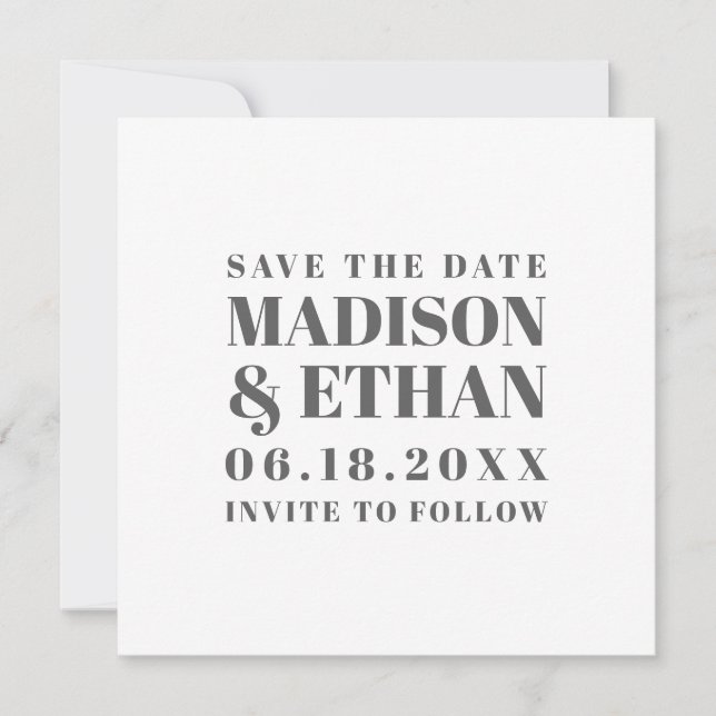 Grey Bold Typography Modern Wedding Save The Date (Front)