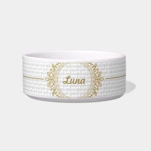 Grey bones pattern and Gold Name Pet Bowl