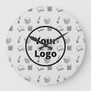 Grey book business pattern large clock