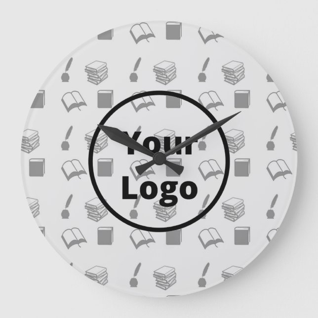 Grey book business pattern large clock (Front)