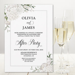 Grey Border White Floral Wedding After Party Invitation
