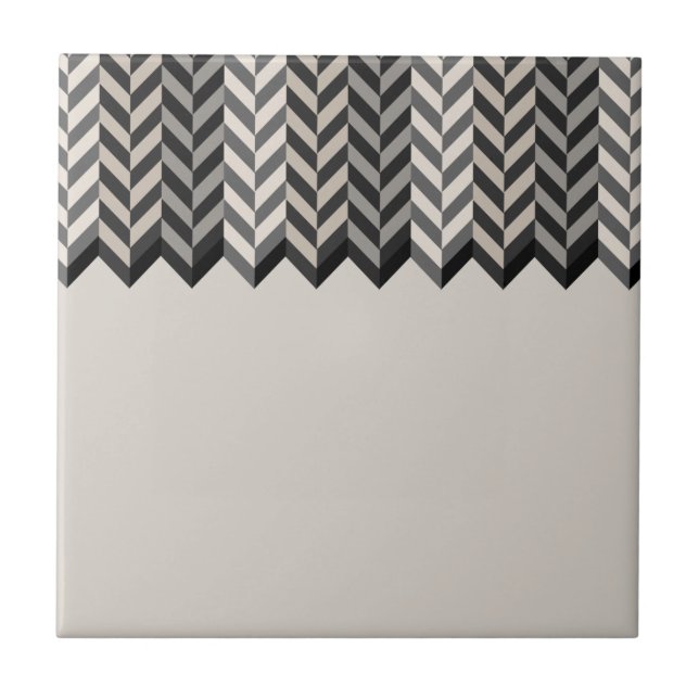 Grey Bordered Herringbone Stripes Pattern Tile (Front)