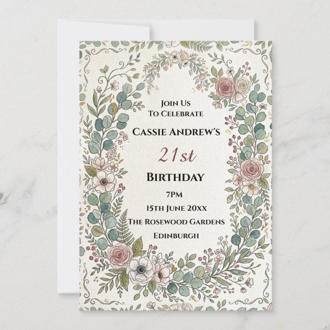 Grey Botanical Milestone Birthday Invitation (Front)