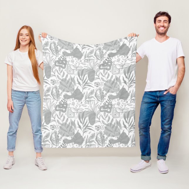 Grey Botanical Seamless Pattern Fleece Blanket (In Situ)