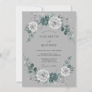 Grey Botanical Wreath Wedding Invitation