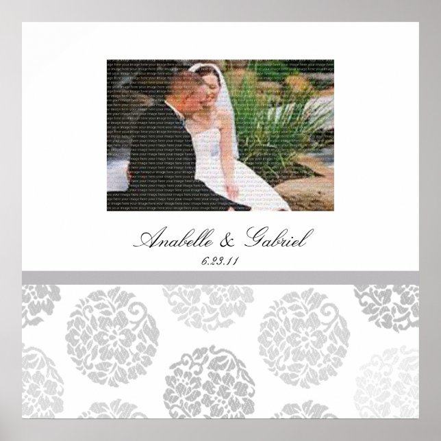Grey Bouquet Wedding Photo Collage Framed Wall Art (Front)