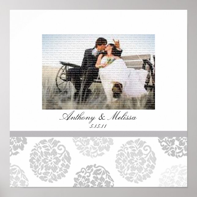 Grey Bouquet Wedding Photo Collage Wall Art Poster (Front)