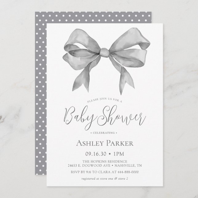 Grey Bow Boy Baby Shower Invitation (Front/Back)