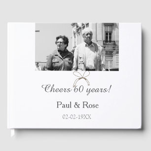Grey bow cheers to 60 years anniversary wedding guest book