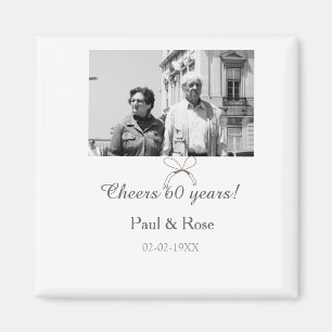 Grey bow cheers to 60 years anniversary wedding magnet