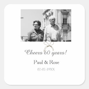 Grey bow cheers to 60 years anniversary wedding  square sticker