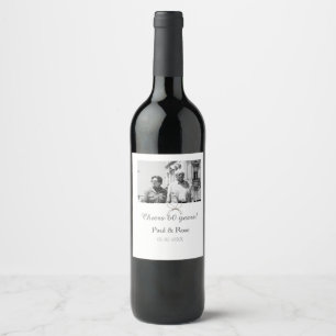 Grey bow cheers to 60 years anniversary wedding wine label