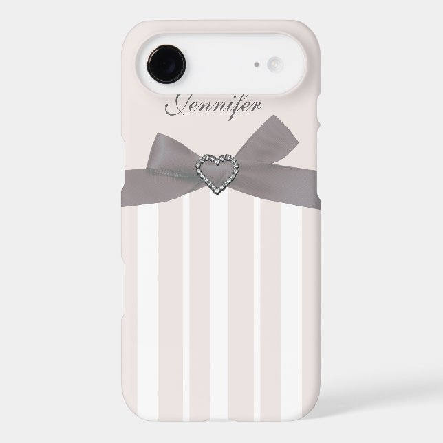 Grey Bow with Print Jewels & Stripes iPhone Case (Back)