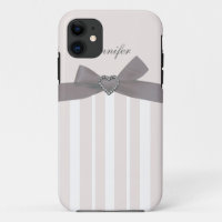 Grey Bow with Print Jewels & Stripes iPhone Case