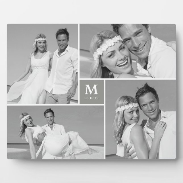 Grey Box Timeless Monogram Wedding Photo Easel Plaque (Front)