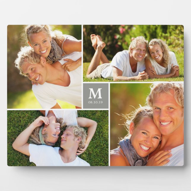 Grey Box Timeless Monogram Wedding Photo Easel Plaque (Front)