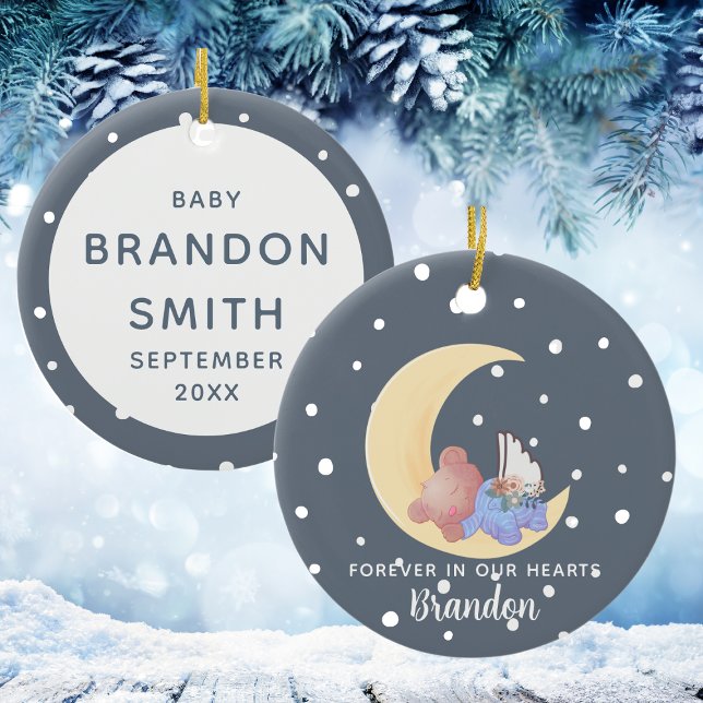 Grey Boy Angel Wings Baby Loss Memorial Christmas Ceramic Ornament (Gray Boy Angel Wings Baby Loss Memorial Christmas Ceramic Ornament
)