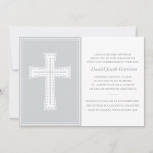 Grey Boys First Communion Invitation