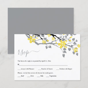 Grey branch with yellow flowers floral wedding RSVP card