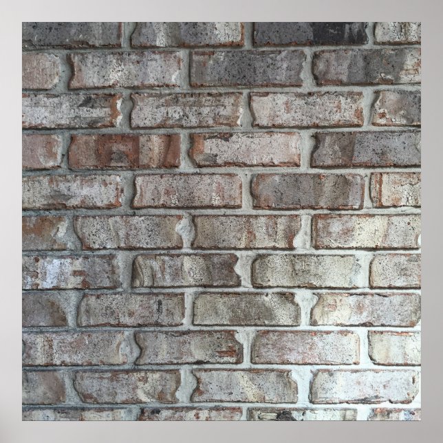 Grey Brick Wall Grunge Bricks Background Texture Poster (Front)