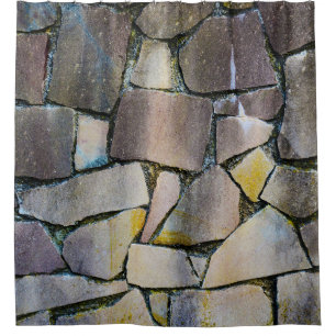 Grey brick wall shower curtain