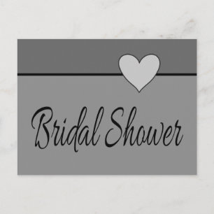 Grey Bridal Shower Heart Invitation Grey & Black Postcard