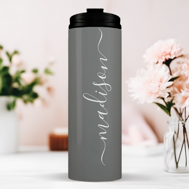 Grey Bridesmaid Stylish Signature Script Name Thermal Tumbler (Creator Uploaded)