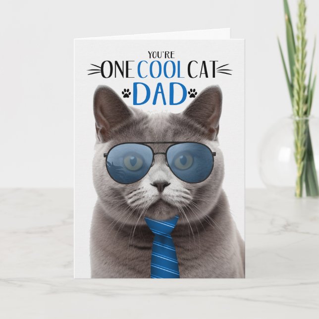 Grey British Shorthair Father's Day One Cool Cat Holiday Card (Front)