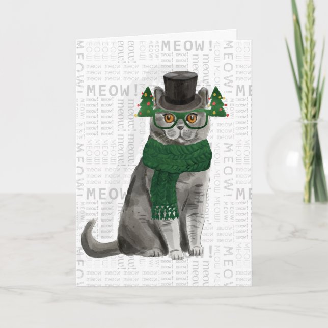 Grey British Shorthair Funny Christmas Cat Card (Front)