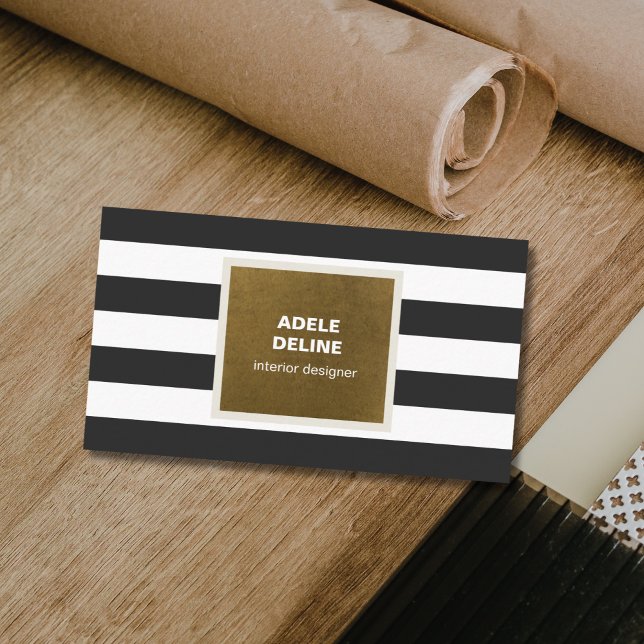 Grey Bronze Stripes Elegant Interior Designer Business Card (Creator Uploaded)