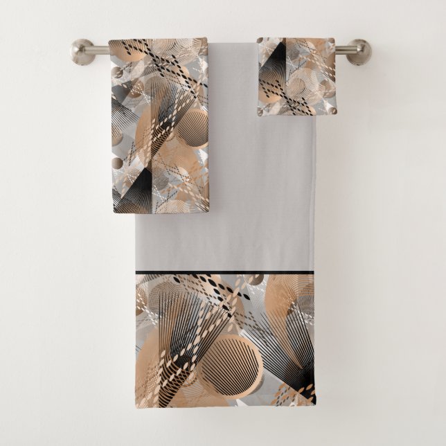 Grey, brown abstraction. bath towel set (Insitu)