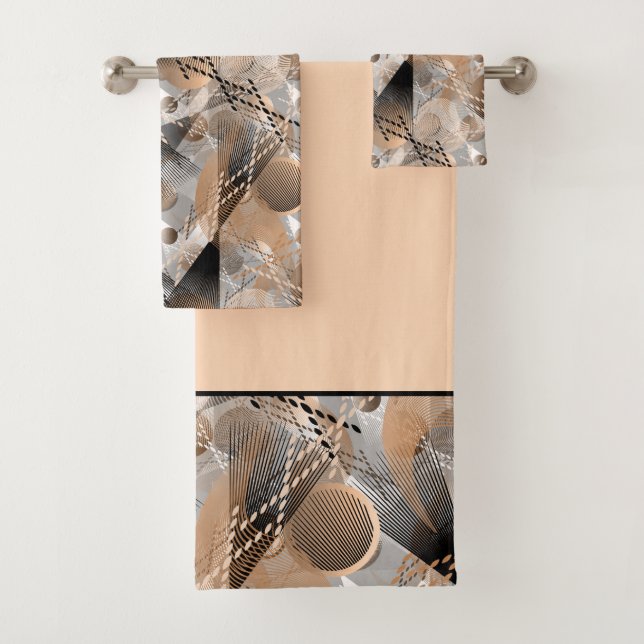 Grey, brown abstraction. bath towel set (Insitu)
