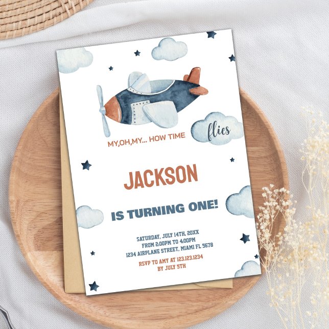 Grey Brown Aeroplane Birthday Invitations (Gray Brown Airplane Birthday Invitations)