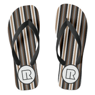 Grey, Brown and Black Stripes With Monogram Thongs