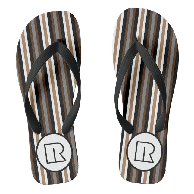Grey, Brown and Black Stripes With Monogram Thongs (Footbed)