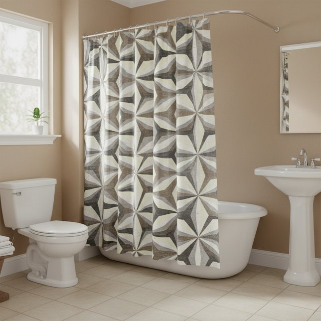 Grey, Brown And Cream Star Geometric Shower Curtain (Creator Uploaded)