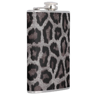 Grey Brown Black Leopard Animal Print Hip Flask