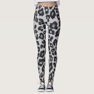 Grey Brown Black Leopard Animal Print Leggings