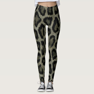 Grey Brown Black Leopard Animal Print Leggings