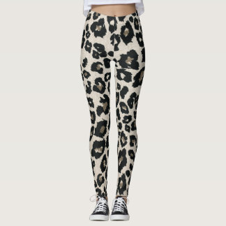 Grey Brown Black Leopard Animal Print Leggings