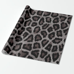 Grey Brown Black Leopard Animal Print Wrapping Paper