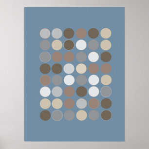 Grey & Brown Circles w/Slate Blue Pattern Modern Poster